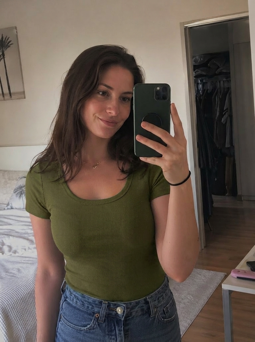 FitCheck try-on result for the green clothing item